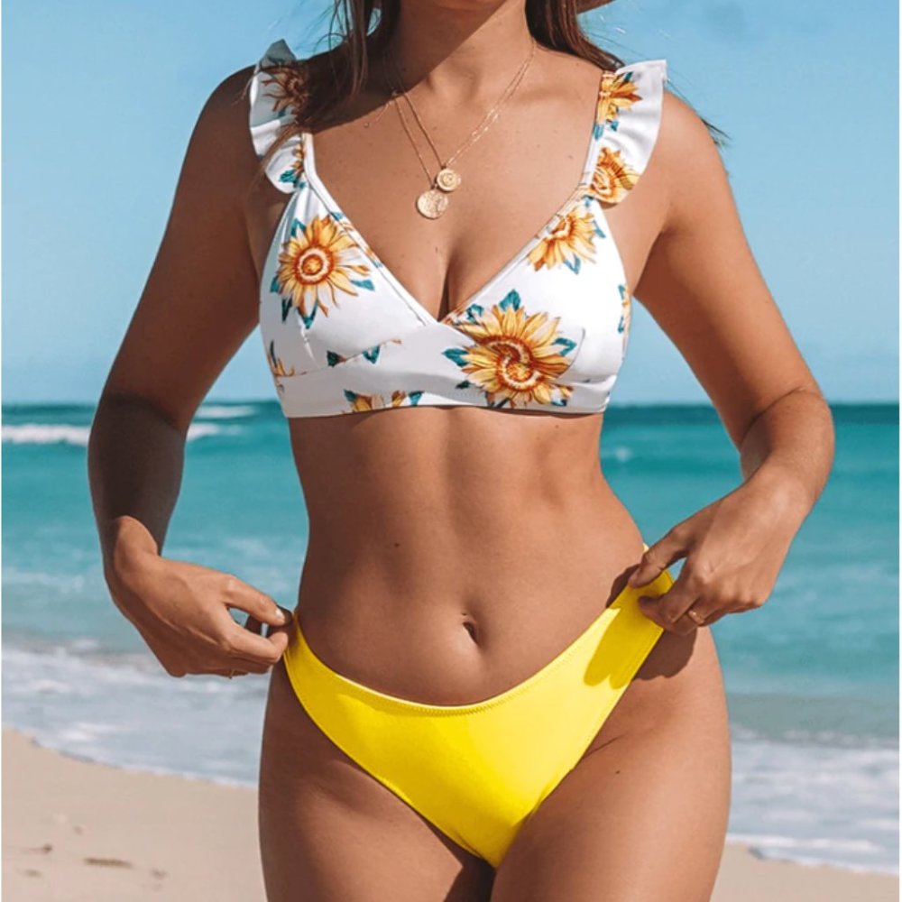 Yellow Ruffle Floral Bikini